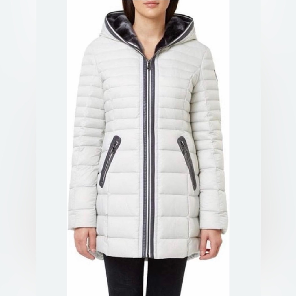 Pajar Cece Down Light Gray Hooded Puffer Long Jacket
